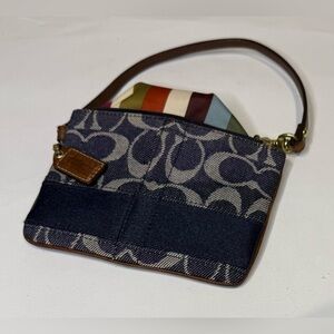 Coach Denim Legacy Wallet with Navy Blue Stripe Legacy Lining Y2K